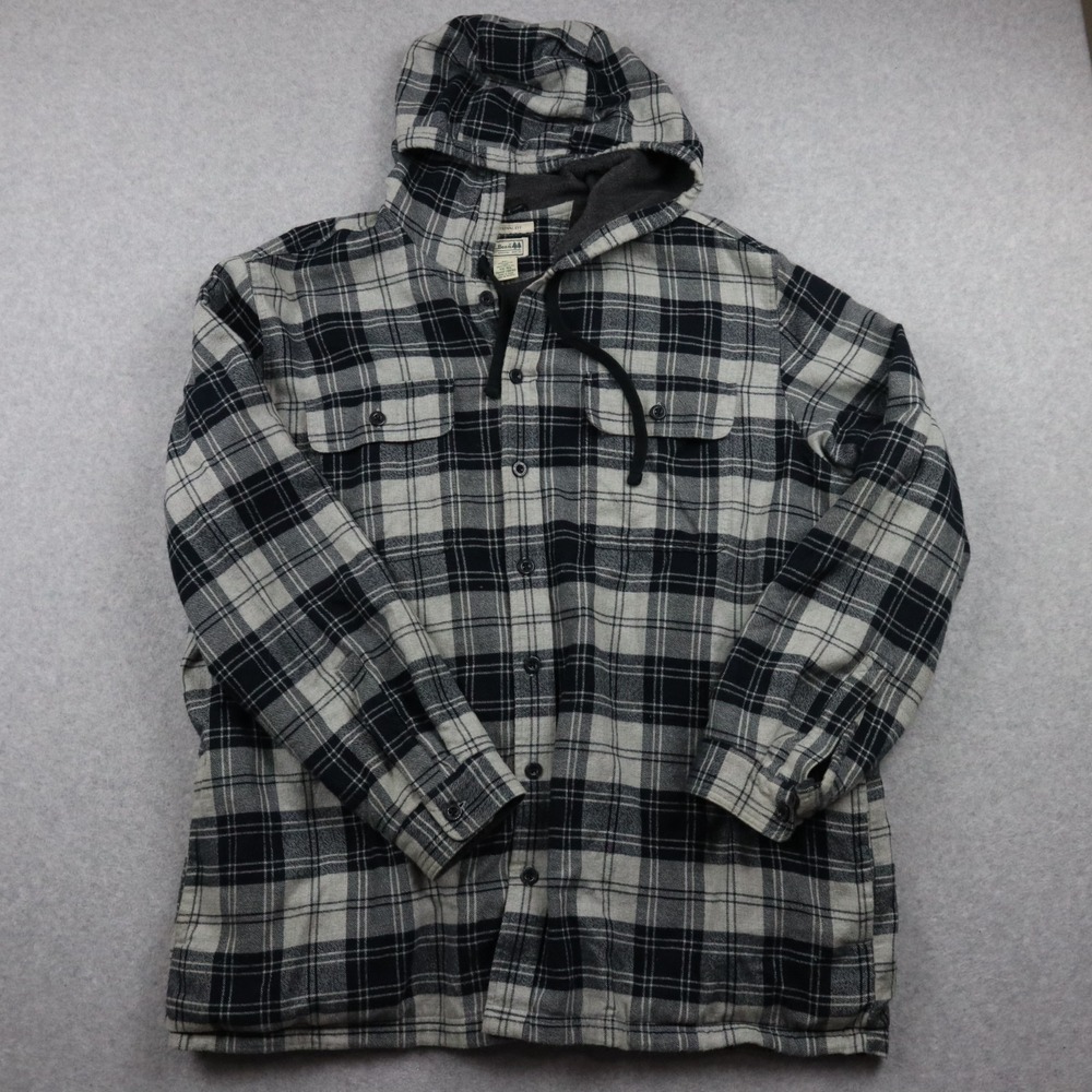 LL Bean Flannel Shacket Mens 2XL Hoodie Shirt Jacket Button Up Plaid Long Sleeve